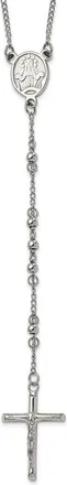 Diamond2Deal Stainless Steel Polished 4mm Beaded Rosary Cross Necklace 25