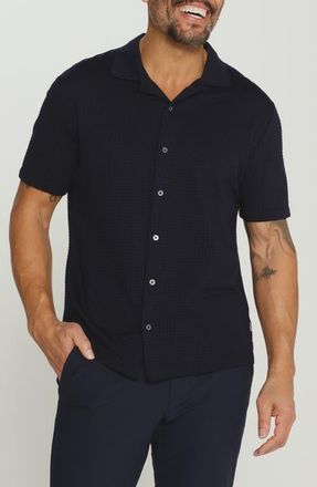 7 Diamonds Landry Waffle Knit Short Sleeve Button-Up Shirt in Navy at Nordstrom, Size Xx-Large