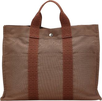 Hermès Her Line Brown Canvas Handbag Tote Bag (Pre-Owned)