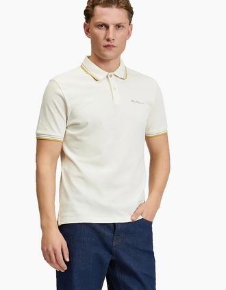 Ben Sherman Mens Signature Short Sleeve Mens Pique Polo Shirt | Oyster White - Size: 42