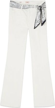 Oltre Flare broek met sjaal - Dames - Wijde Broeken - Wit - 4XL - Katoen - Broeken