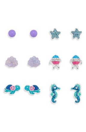 Leith 6-Pack Under the Sea Assorted Stud Earrings in Blue Multi- Silver at Nordstrom Rack