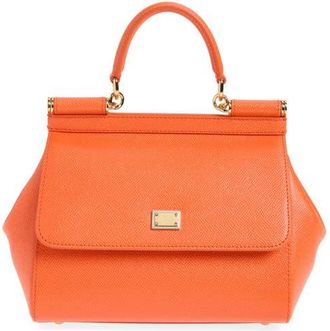 Dolce & Gabbana Medium Sicily Leather Top Handle Bag in 81166 Orange at Nordstrom