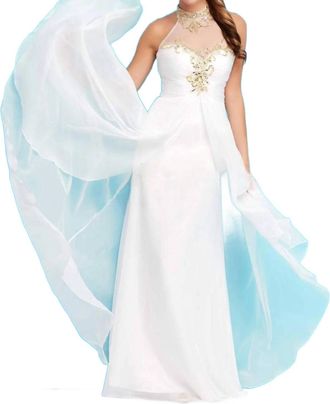 Mac Duggal Flowy Dress In Ivory/gold