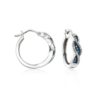 Ross-Simons White and Blue Diamond Twisted Hoop Earrings in Sterling Silver