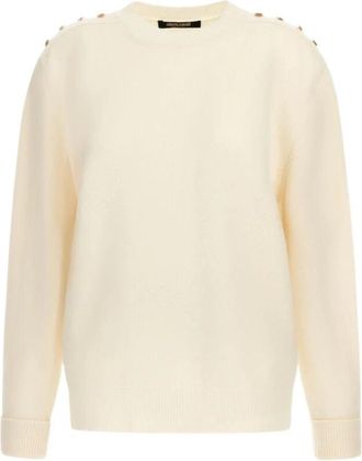 Roberto Cavalli Ivoor Ronde Hals Sweater Gemaakt in Itali&euml; - Dames - Ronde hals truien - Beige - M - Truien & Vesten