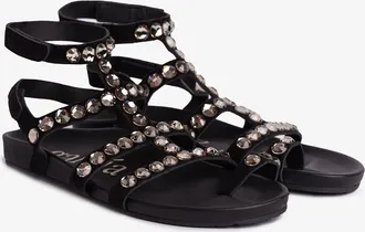Pedro Garcia Roman sandal in black suede with Swarovski crystals and velcro closure | Aroa| Spring Summer 24 | PEDRO GARCIA