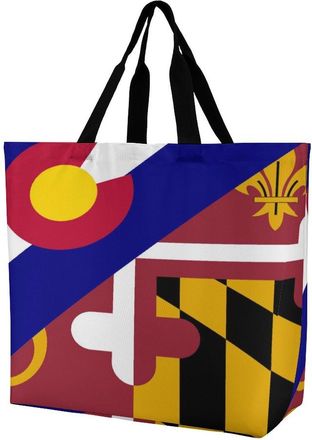 Generic Colorado State Maryland Flag Tote Bag Reusable Grocery Shopping Bags Large Travel One Shoulder Handbag for Picnic Work