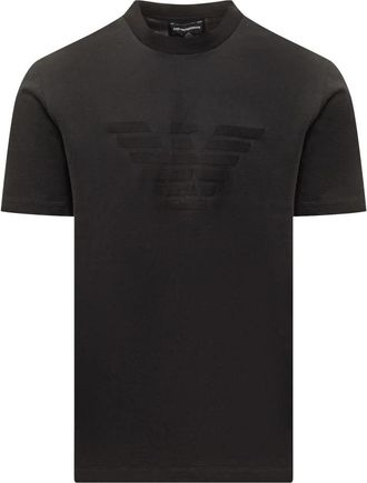 Emporio Armani Jersey T-shirt met jacquard logo - Heren - T-shirts - Zwart - S - Katoen - Tops
