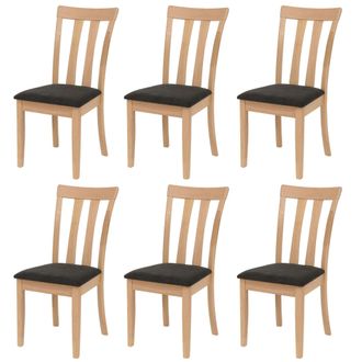 Hhg Set 6x Sedie Cucina Sala Soggiorno Hhg-451 Legno Massello, Struttura Naturale Cuscino Nero