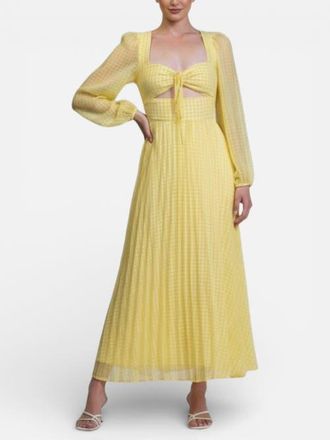 Rachel Roy Long-Sleeve Amira Pleated Midi Dress in Limelight Gingham at Nordstrom, Size 10