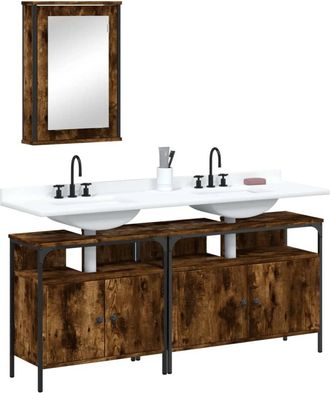 vidaXL Set De Muebles Ba&ntilde;o 3 Pzas Madera Contrachapada Roble Ahumado Vidaxl