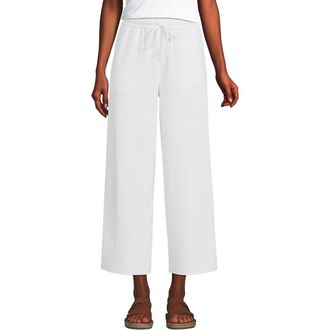 Lands End Sport Knit Pull On Drawstring Wide Leg Crop Pants in White at Nordstrom, Size X-Large
