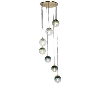 QAZQA Art D&eacute;co L&aacute;mpara Colgante Inteligente Lat&oacute;n 7 Luces Con Wifi St64 - Pallon Vidrio /acero Esfera /alargada Adecuado Para Led Max. 7 X 7 Watt - Qazqa