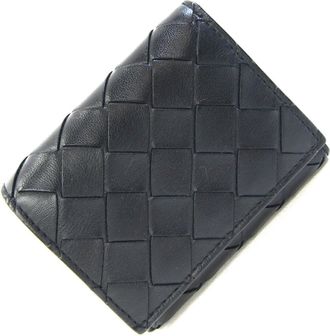 Bottega Veneta Intrecciato Black Leather Wallet (Tri-Fold) (Pre-Owned)