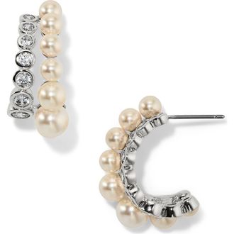 Nadri Imitation Pearl and Crystal J-Hoop Earrings in Rhodium at Nordstrom