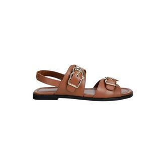 Love Moschino Schoenen, Dames, Bruin, 39 EU, Leer, Platte Sandalen