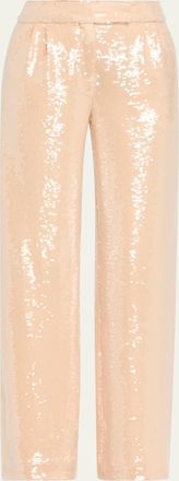 LaQuan Smith Sequin Pleated Wide-Leg Trousers