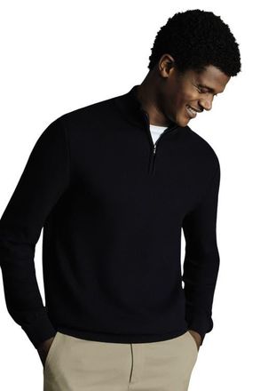 CHARLES TYRWHITT Cotton Zip Neck Sweater in Navy Blue at Nordstrom, Size Xxx-Large