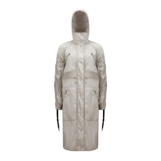 Moncler Rain Jackets, female, Gray, S, Potet Logo Parka Raincoat