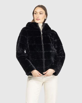 Gorski HORIZONTAL CURLY SHEARLING LAMB ZIP JACKET WITH HOOD