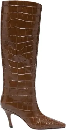 Amina Muaddi Mona Boot 80 - female - Amina Muaddi - Heeled Boots - Brown - 6 1/2 UK - Shoes