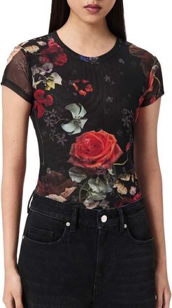 AllSaints Ellie Mesh T-Shirt in Haze Black at Nordstrom, Size 10 Us