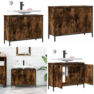 vidaXL Mobile Lavabo Bagno Rovere Fumo 80x30x60 cm Legno Multistrato - Lavabo - Armadio da bagno