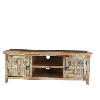 Jaipur Furniture Aravali 2 Door Plasma TV Cabinet - Mango Wood - L40 x W146 x H55 cm - Distress Finish in Brown