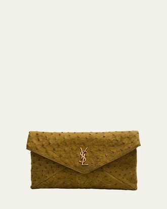 Saint Laurent Large YSL Envelope Clutch Bag in Ostrich Nubuck