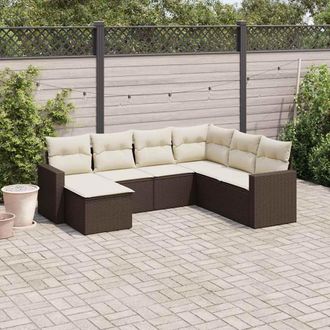 vidaXL Juego De Sof&aacute;s De Jard&iacute;n 7 Piezas Con Cojines Rat&aacute;n Pe Marr&oacute;n Vidaxl