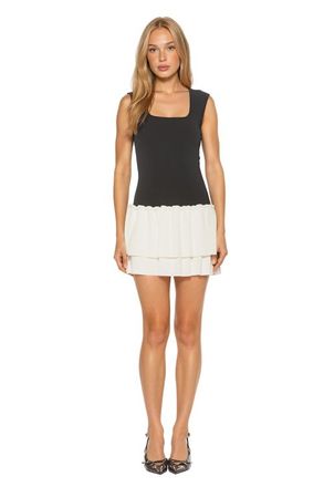 Alexia Admor Kairos Cap Sleeve Square Neck Ruffle Knit Dress in Black/white at Nordstrom, Size X-Small