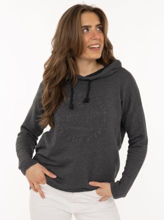 Zwillingsherz Hoodie ZWILLINGSHERZ Moin, Damen, Gr. L/XL, dunkelgrau, Sweatware, Obermaterial: 70% Baumwolle, 30% Polyester, comfort fit h&uuml;ftlang, hoch geschlossene