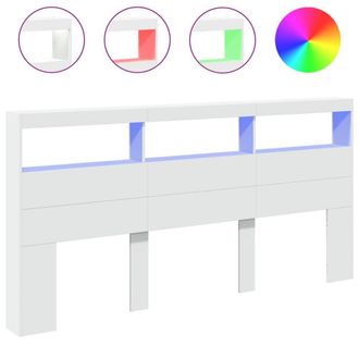 Berkfield Home Headboard Cabinet with LED White 200x17x102 cm | Size: 200 x 17 x 102 cm