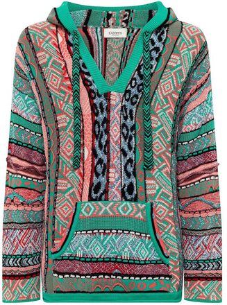 Laneus Patterned V-neck Hoodie