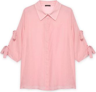 Fiorella Rubino Katoenen blouse met strikken op de mouwen - Dames - Overhemden - Roze - 3XL - Katoen - Overhemden