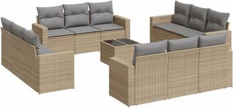 vidaXL Set Sof&aacute;s De Jard&iacute;n Con Cojines 13 Pzas Rat&aacute;n Sint&eacute;tico Beige Vidaxl