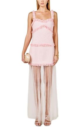 endless rose Tweed & Mesh Sleeveless Dress in Pink at Nordstrom, Size X-Small