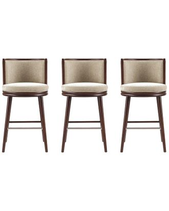 Manhattan Comfort Set Of 3 Evalyn Textured Chenille Barstools With Beech Wood Legs