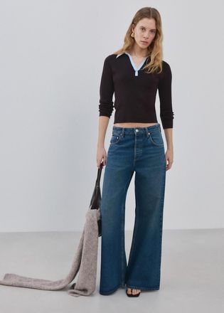 Mango Pullover collo di camicia combinato cioccolato - Donna - XS - MANGO