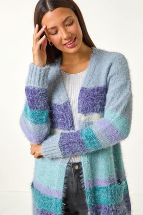 Roman Fluffy Stripe Pocket Cardigan