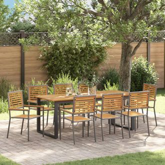 Berkfield Home 9 Piece Garden Dining Set Grey Poly Rattan Acacia