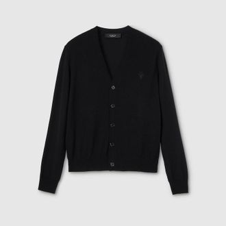 Gucci Knit Wool Cardigan With Embroidery, Size XXXL, Black