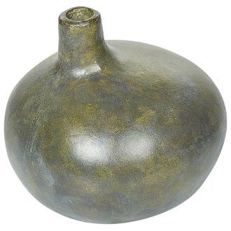 Beliani Jarr&oacute;n Decorativo Tradicional Terracota Hecho A Mano Efecto Desgastado Decoraci&oacute;n Para El Hogar Gris Y Dorado Klang