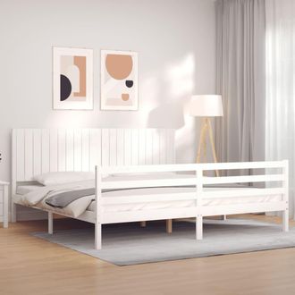 vidaXL Vidaxl - Estructura De Cama Con Cabecero Madera Maciza Blanco 200x200 Cm