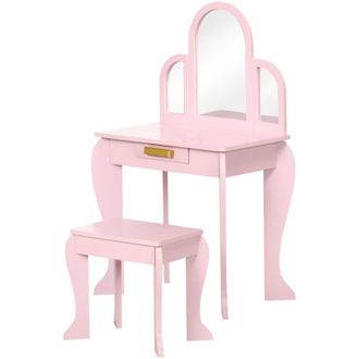 HOMCOM Toeletta per Bambine 3-6 Anni con Sgabello Specchi e Cassetti Rosa