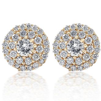 Pompeii3 Double Halo Diamond Screw Back Studs 1/2 Carat TW 14k Yellow Gold