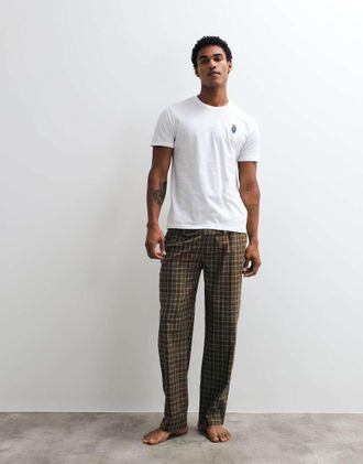 Polo Ralph Lauren set pigiama a maniche corte in bianco e marrone