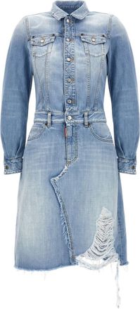 Dsquared2 Light Blue Shirt Collar Mini Dress