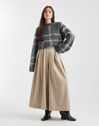 Asos Pantaloni culotte a fondo molto ampio color ostrica-Bianco
